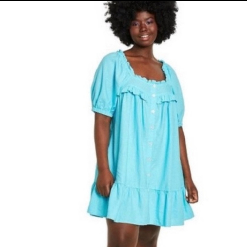 NWT STONEY CLOVER LANE Blue Dress with Ruffles Size Large